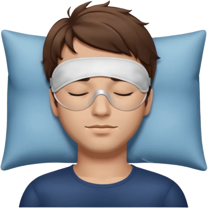 man with a sleep eye mask and brown hair, no pillow emoji
