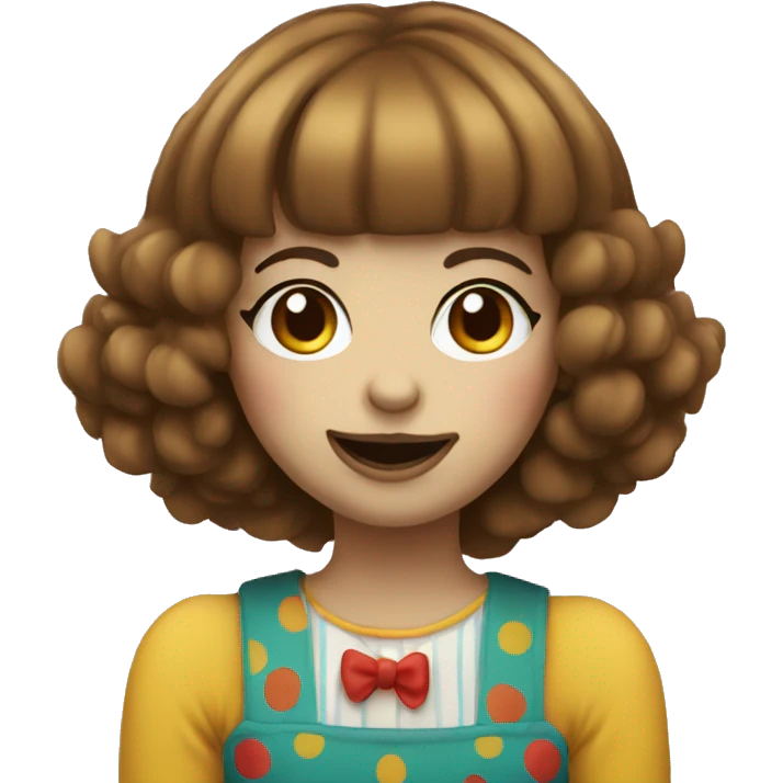 Clown girl with brown hair and bangs emoji