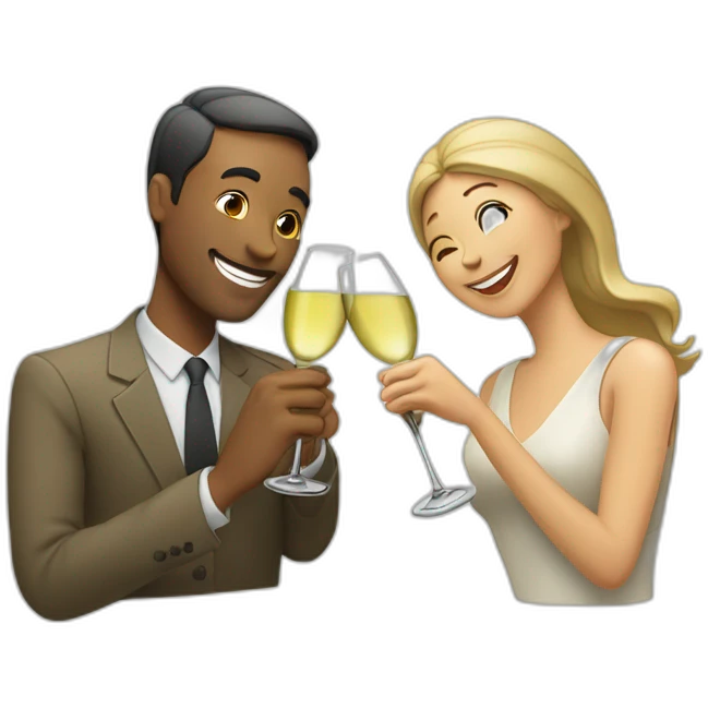 man and woman toasting with two white wine emoji