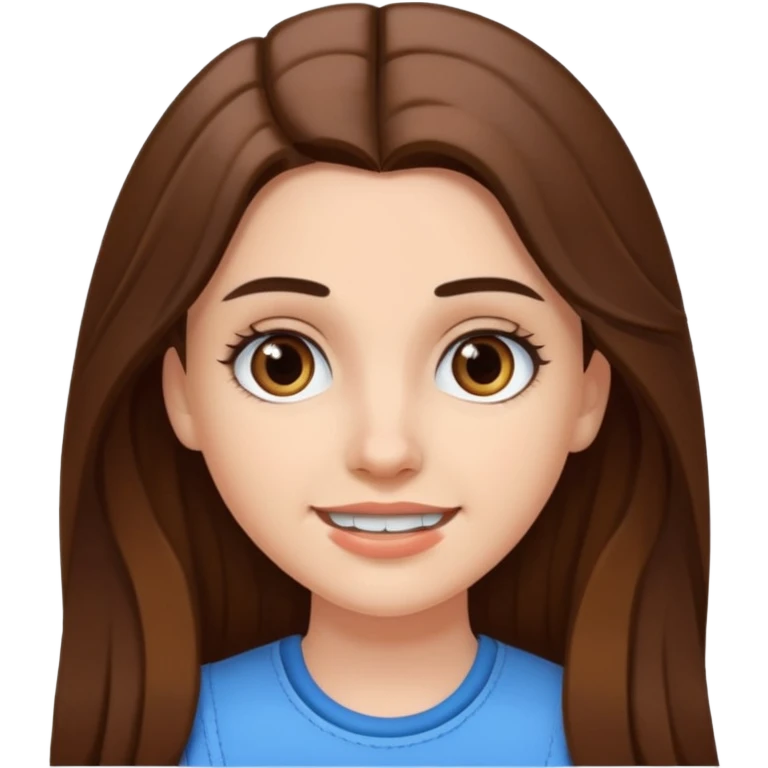 A pretty white girl with long brown hair dark eyebrows and braces emoji