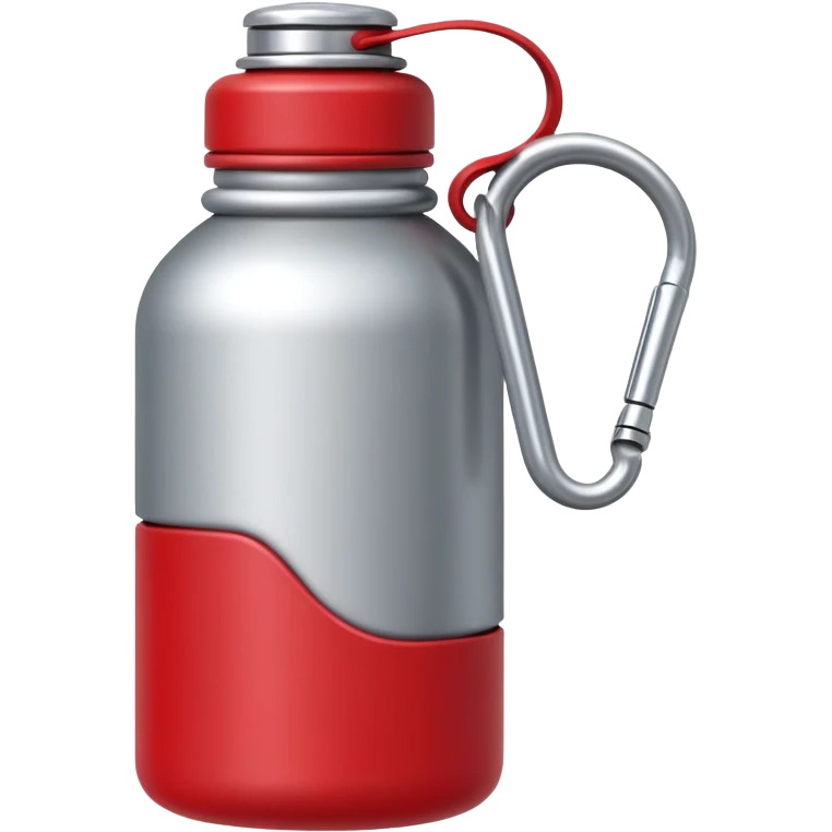 A red metal water bottle, matt red in colour with a silver metal stopper emoji