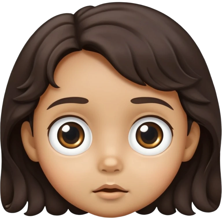 toddler face with big eyes, medium skin tone, and dark wavy hair emoji