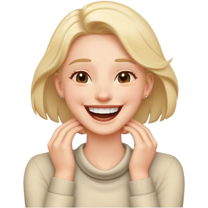 Laughing with hands on neck emoji