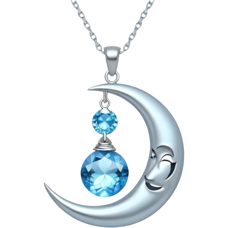 Silvery silver moon necklace with a light-blue crystal hanging attached necklace   emoji