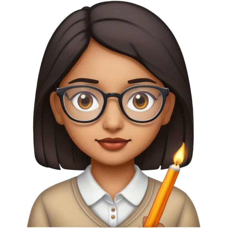 Make an image of an Indian girl with glasses she’s short brown eyes lighter skin  emoji