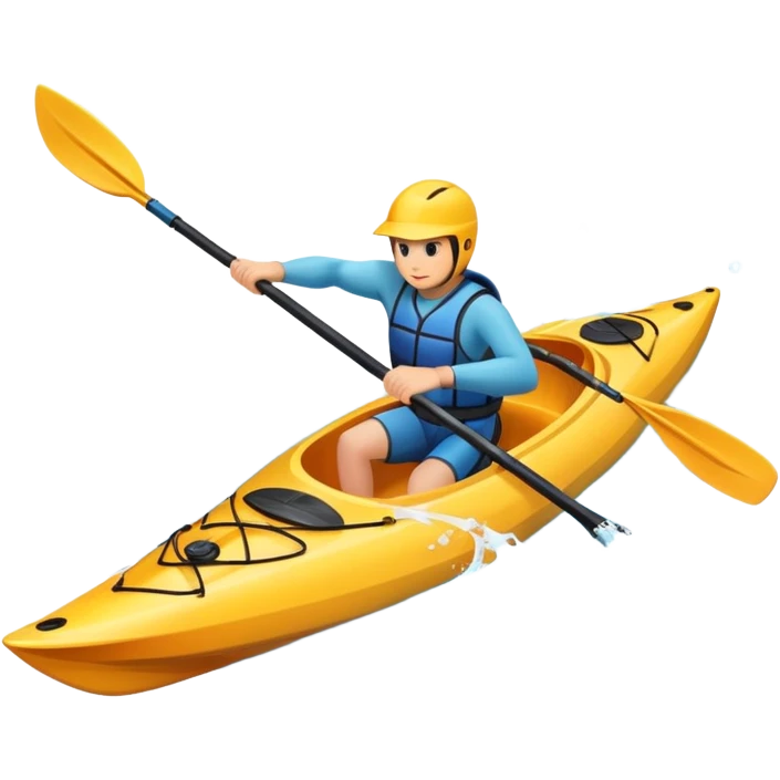 An icon showing a close-up of a sleek kayak with double-bladed paddles gliding through water. Splashes surround the boat as it cuts across a calm surface, symbolizing speed and focus. Transparent background emphasizes the dynamic and personal nature of kayak paddling. emoji