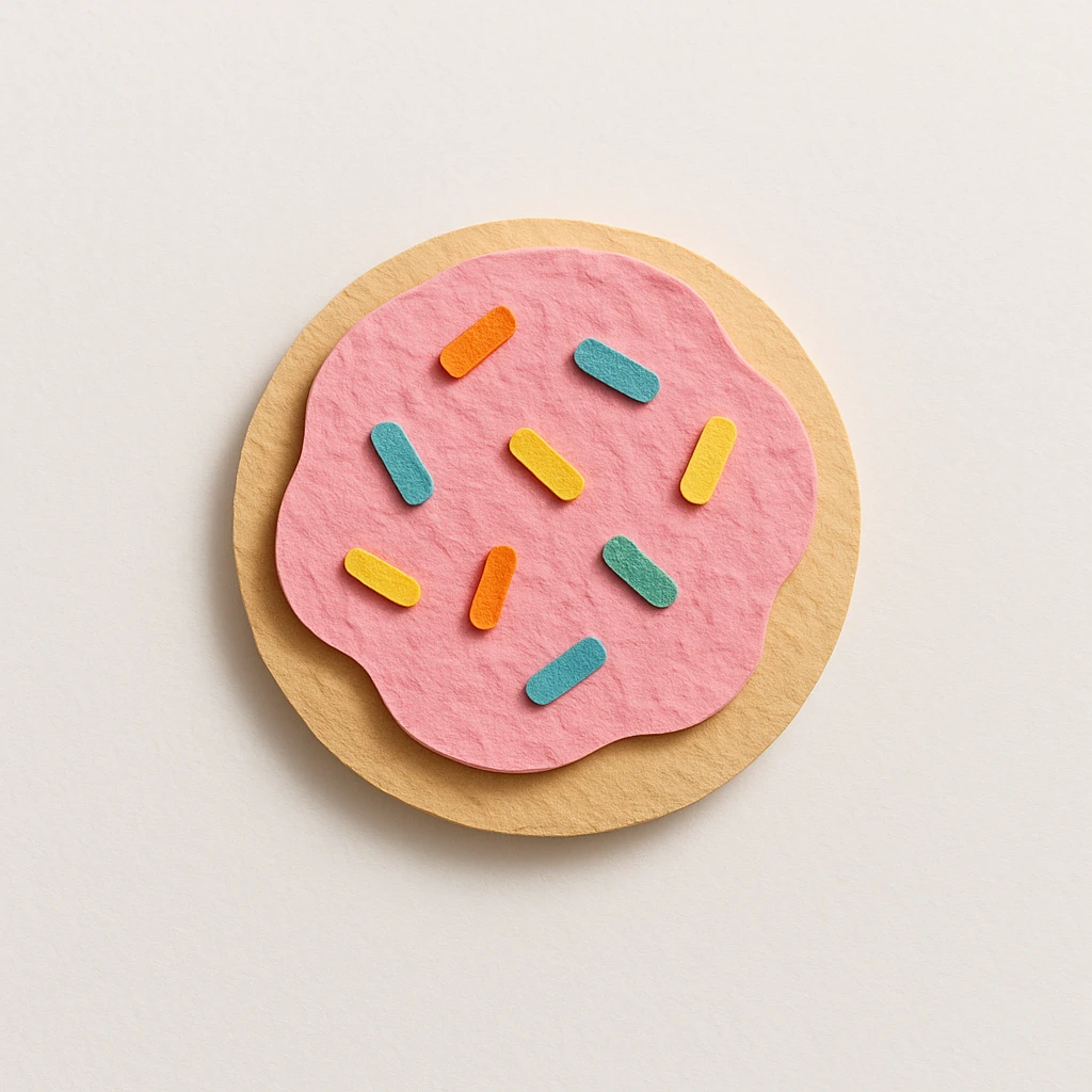 sugar cookie with pink buttercream frosting and sprinkles emoji
