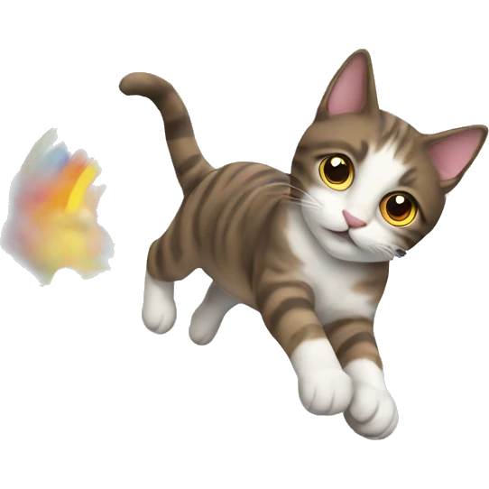 Cat flying on a rainbow emoji
