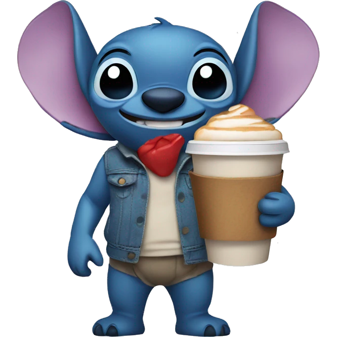 Stitch holding a to go coffee emoji