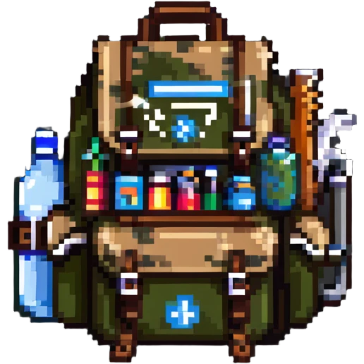 hiking backpack with survival tools emoji