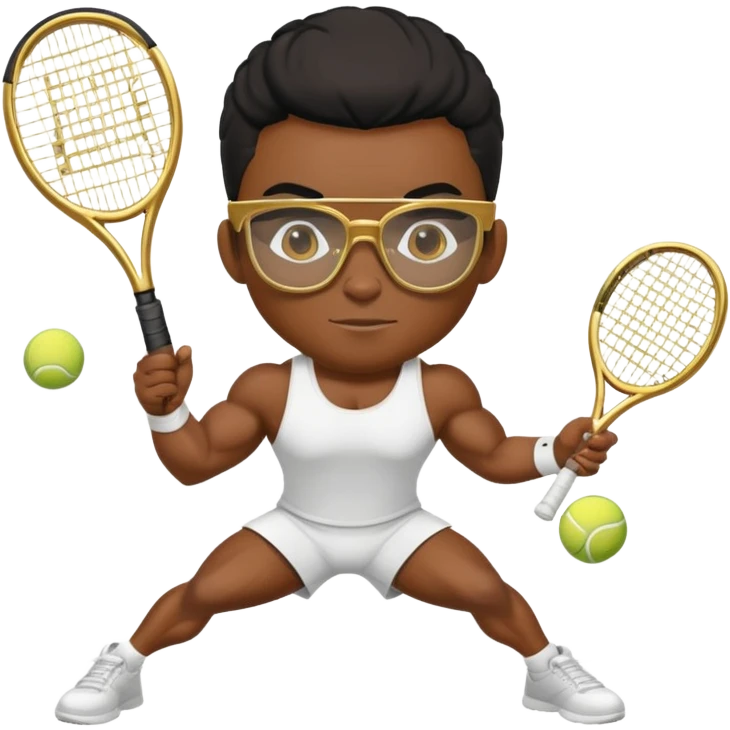 black bodybuilder with gold glasses playing tennis emoji