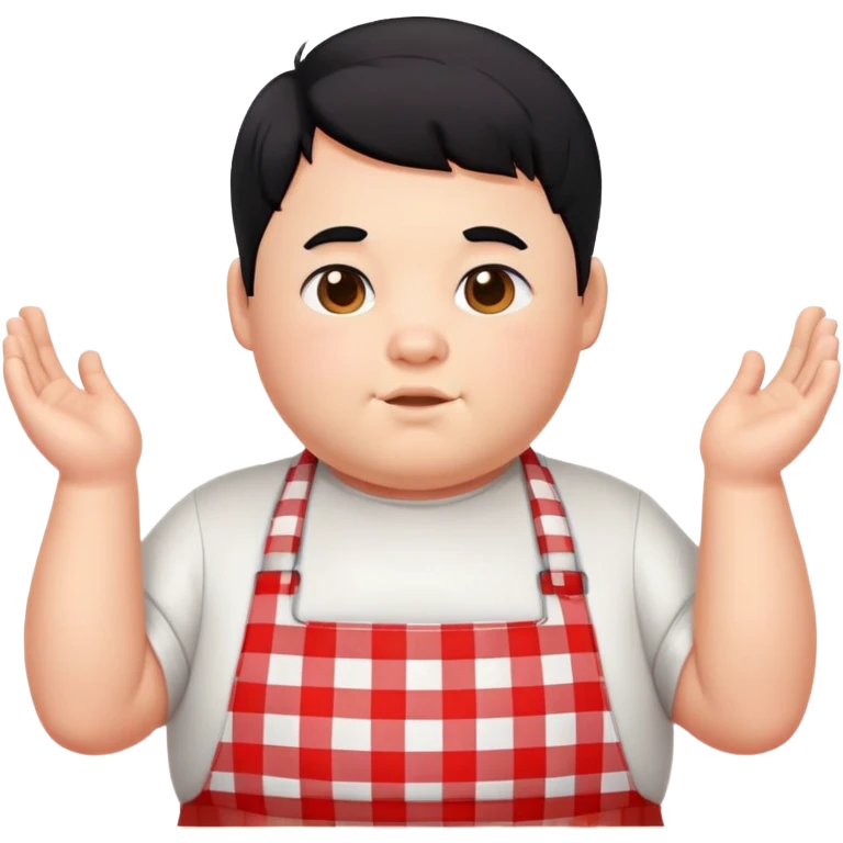 chubby boy with black hair styled upward in front, wearing a red and white checkered plaid apron emoji