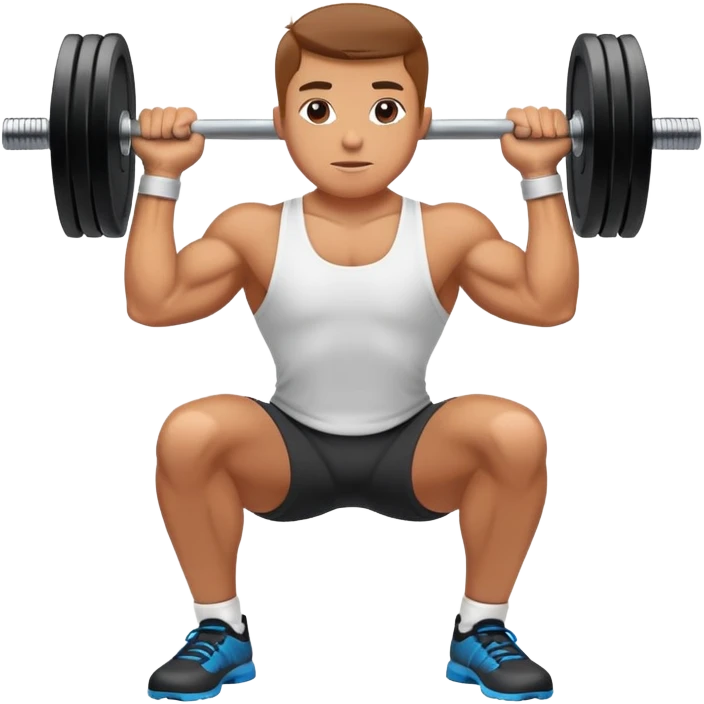A person lifting weights in a well-equipped gym, focused and determined. The scene highlights muscle definition and strength, with exercise equipment like dumbbells and kettlebells nearby. The background is energetic, with bright lights and motivating colors, showcasing dedication and power. emoji