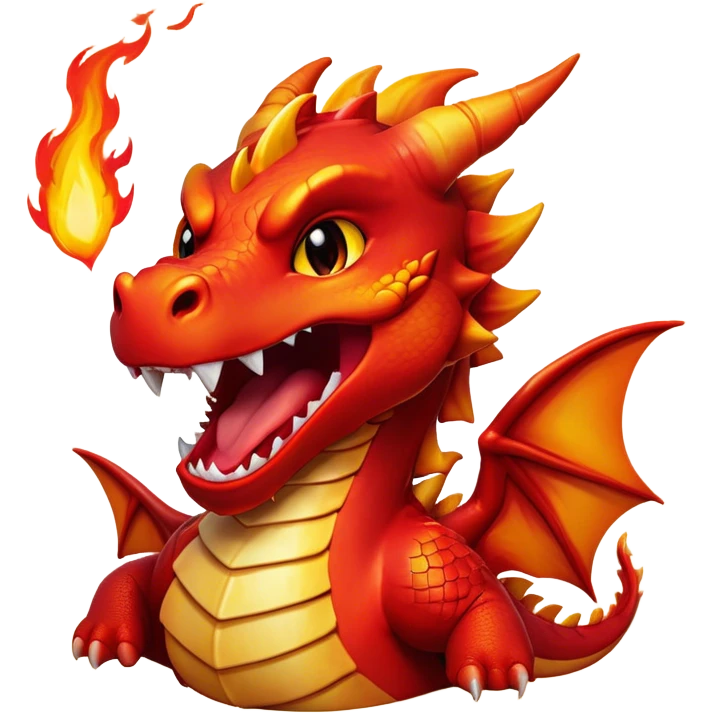 Cinematic Cute Yawning Fierce Fire Dragon Portrait Emoji, Head tilted slightly with a dramatic, wide-open yawn, revealing a fearsome yet endearing scaled visage bathed in searing reds and oranges, with gentle flames licking around its open mouth; rendered with realistic detail and flickering natural light, high shine, relaxed yet fierce, styled with a dash of smoldering charm, soft glowing outline, capturing the essence of a sleepy but spirited inferno ready to unleash a tender blaze of warmth! emoji