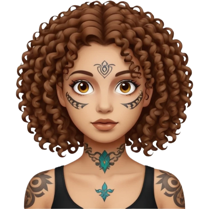 woman curly hair and heavy face tattoo emoji
