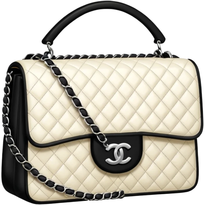 white tweed Chanel bag And black chain emoji