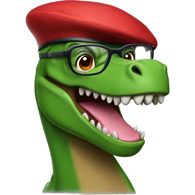 Green Trex wearing red beret and eyeglasses  emoji