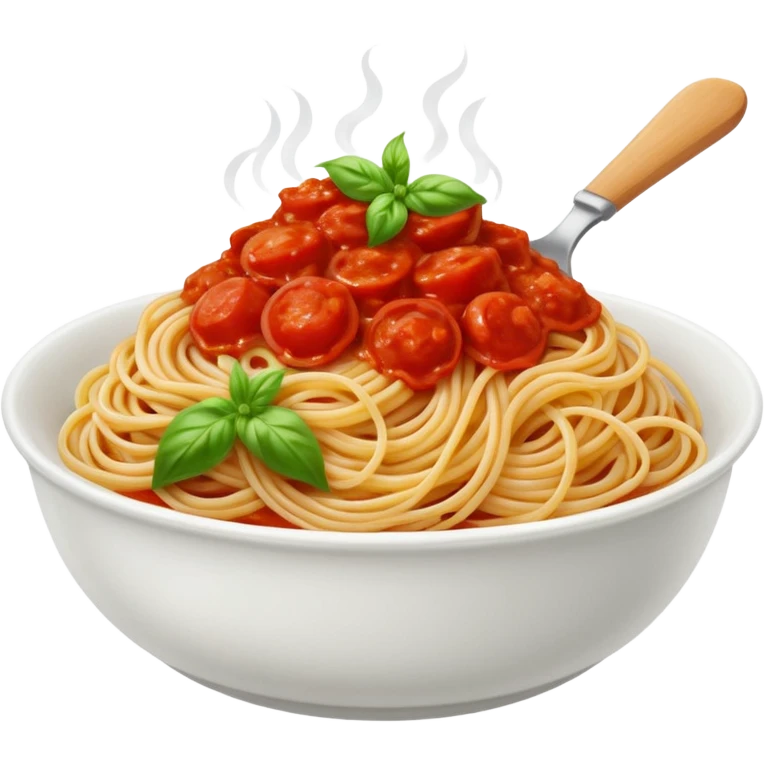 Draw a bowl of spaghetti pasta with tomato sauce & basil garnish. emoji