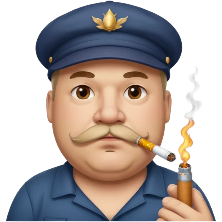 a fat father with a cap and tattoos, a cigarette in his mouth, and a mustache. emoji