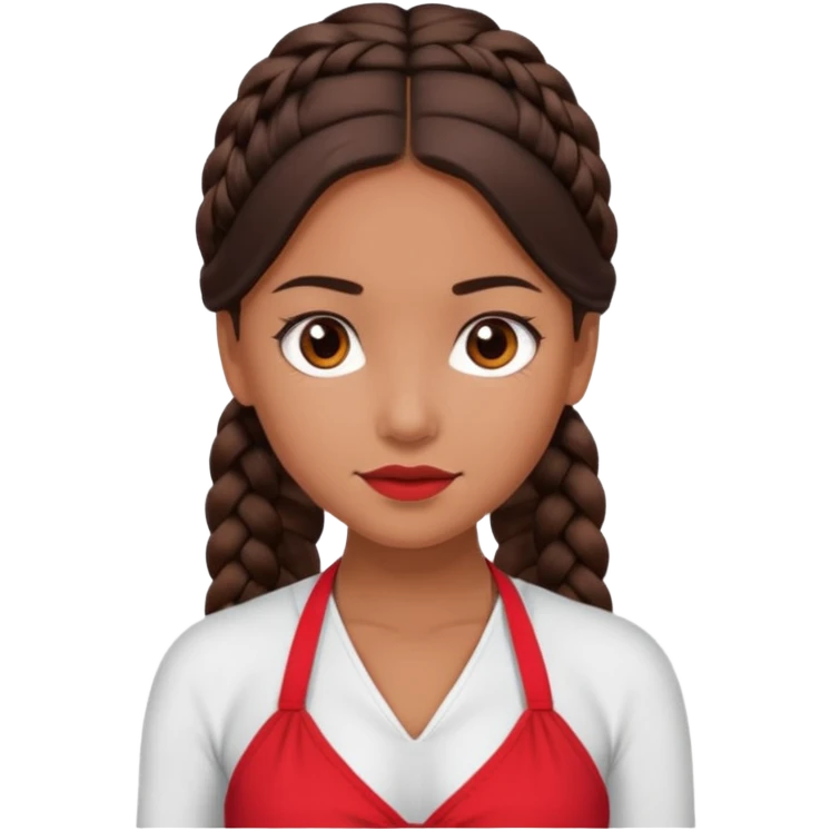 A tanned girl's face Over-the-shoulder one braid dark brown hair with red halter top emoji