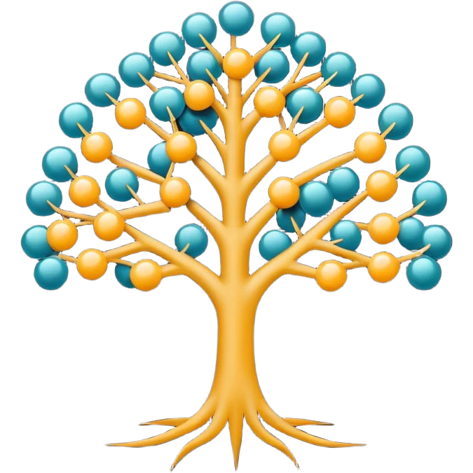 Minimalistic flat vector icon, iOS style, thin black contour on white background. Binary tree diagram with connected nodes. Clean, no text, no shadows emoji