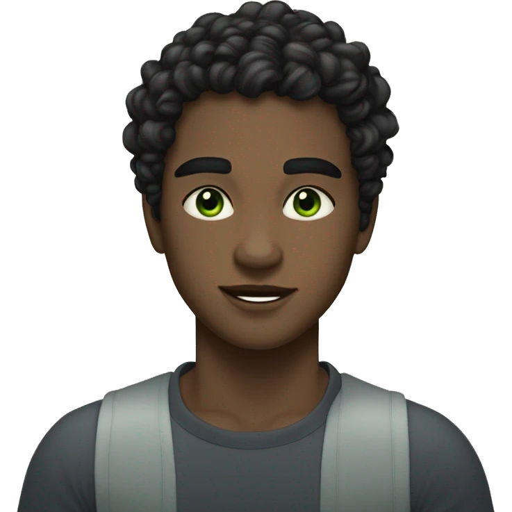 long curly black hair,eyes with a hint of green, eyes positive  canthal tilt ,medium thick shaped eyebrows , and medium thin lips, round face shape, soft jawline, full body, teen, sensual, american emoji