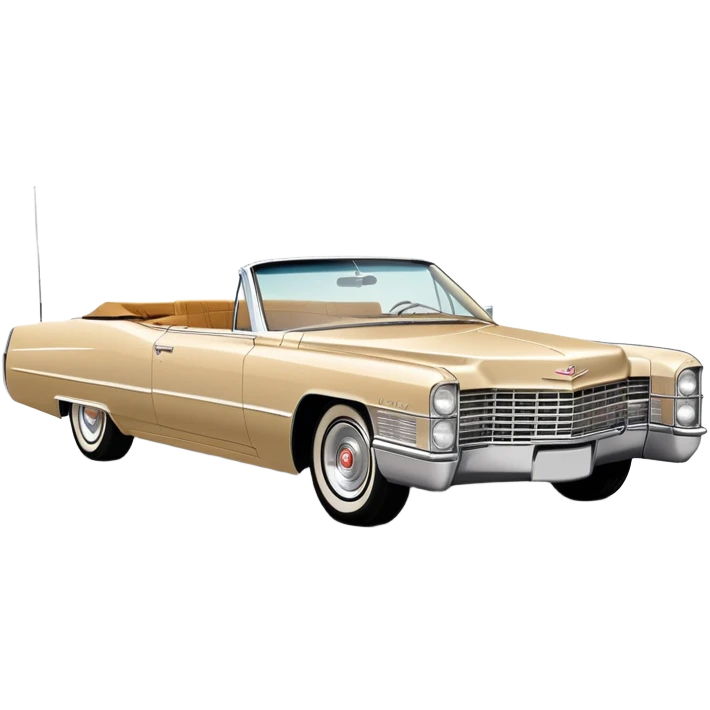 Minimalist beige 1966 Cadillac DeVille, simplified clean lines, 30-degree view, reduced details, essential features only, iconic silhouette, Once Upon a Hollywood inspired, iOS emoji style emoji