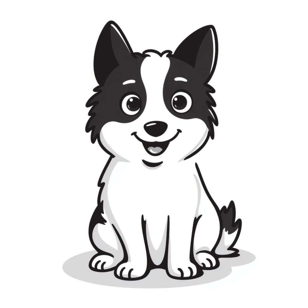 A pure white Border Collie dog sitting, with fluffy fur, alert pointed ears, and friendly expression emoji