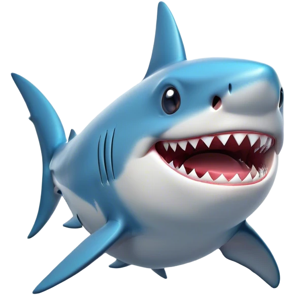 Cinematic Comical Shark Portrait Emoji, Head tilted dramatically with an exaggeratedly amused expression, featuring a striking, glossy streamlined body with bold accents and wide, expressive eyes filled with playful disbelief, Simplified yet hilariously expressive features, highly detailed, glowing with a slightly sassy glow, high shine, dramatic yet playful, stylized with an air of cheeky marine mischief, bright and endearing, soft glowing outline, capturing the essence of a spirited and over‐the‐top shark, so meme‐worthy it feels like it could snap its jaws into internet fame instantly! emoji