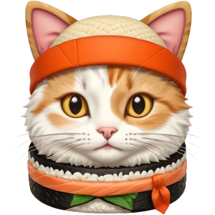 cat wearing a hat made out of sushi emoji