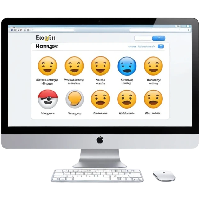 Computer displaying a website homepage emoji