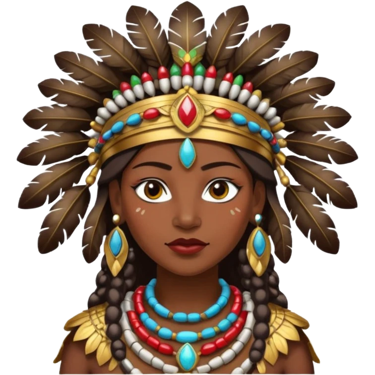 A strong female chief with decorated beads, confident posture, and protective aura.
 emoji