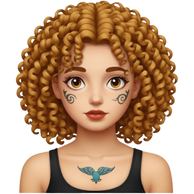 curley hair tattoo girl, full on face. emoji