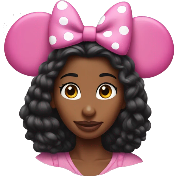 pink Minnie mouse ears very long hair black woman emoji