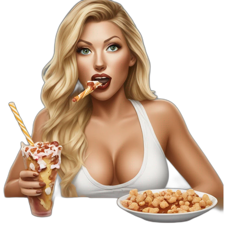 Hyper-realistic painting samantha saint eating brown popsticle emoji