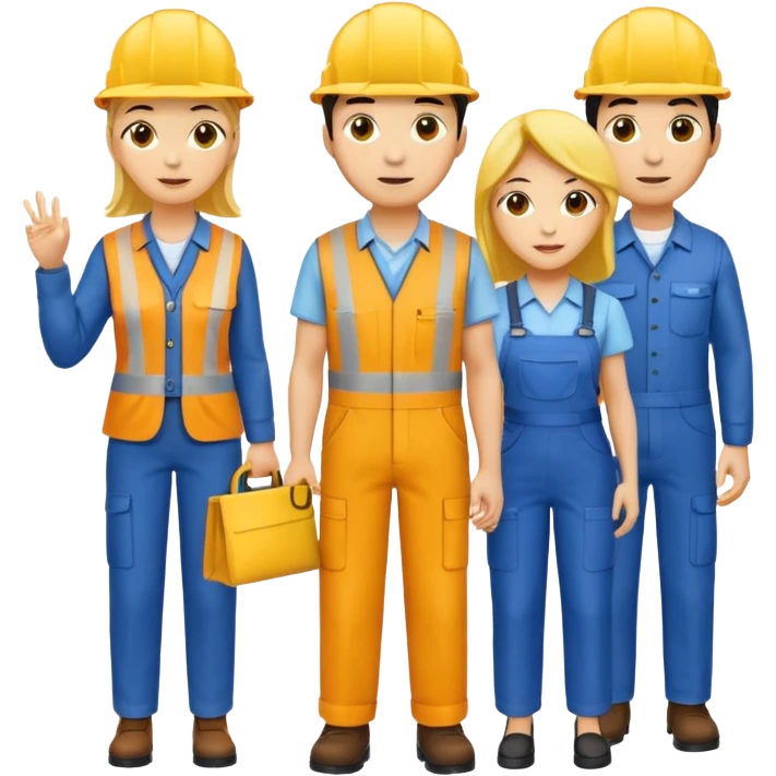 4 people, two man and two women,yellow skin, work style emoji
