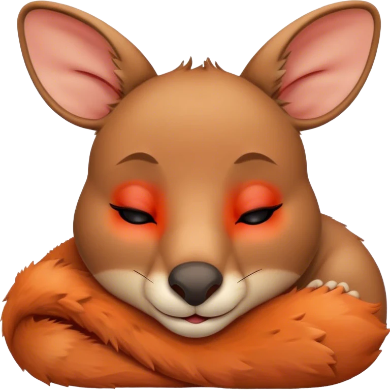 Meme-Worthy Cute Sleeping Kangaroo Portrait Emoji, Head resting peacefully with a contented smile, showcasing a robust build and a luxuriously soft red-orange fur, eyes shut in a serene, restful nap, Simplified yet hilariously adorable features, highly detailed, glowing with a soft, drowsy light, high shine, relaxed and utterly lovable, stylized with an air of playful laziness, bright and heartwarming, soft glowing outline, capturing the essence of a comically sleepy kangaroo, so meme‐worthy it feels like it could instantly become the next viral sensation of adorable slumber! emoji