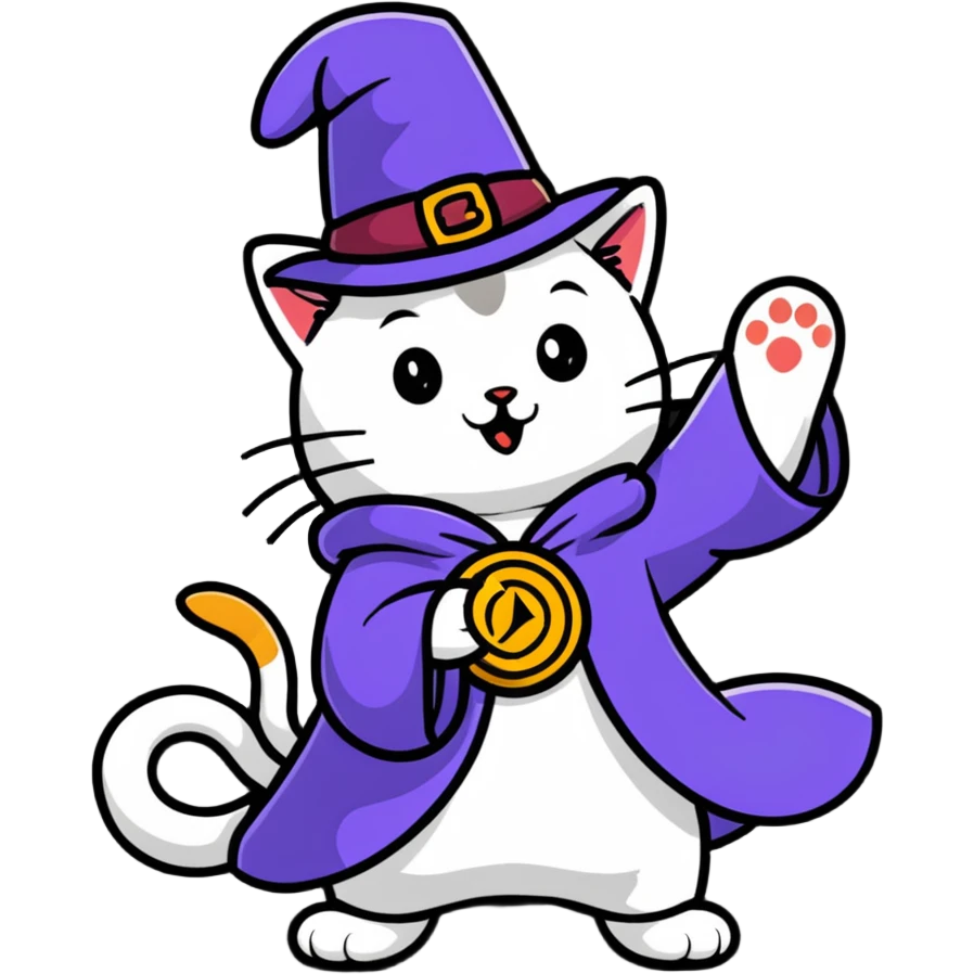 cat magician casting a spell, cartoon sticker emoji