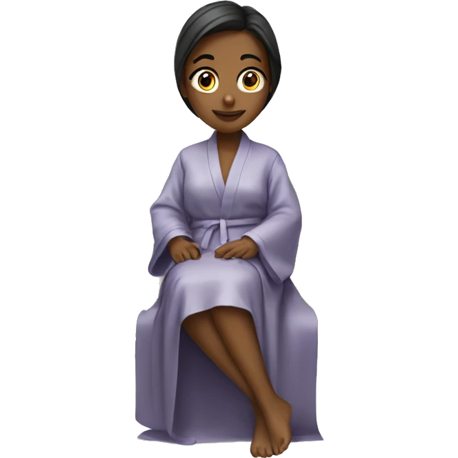 Girl in a robe sitting on desk facing me emoji