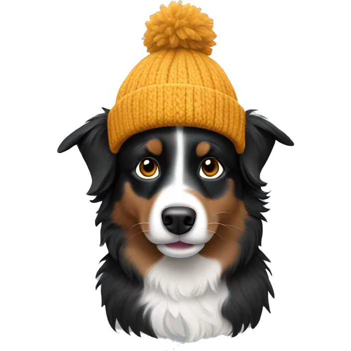 Small black australian shepherd dog wearing a knit cap emoji