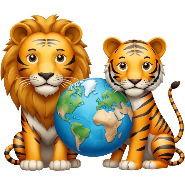 Un mundo al centro con un león a su lado izquierdo y un tigre al lado derecho y en el medio escrito "TEAM UNIVERSAL" emoji