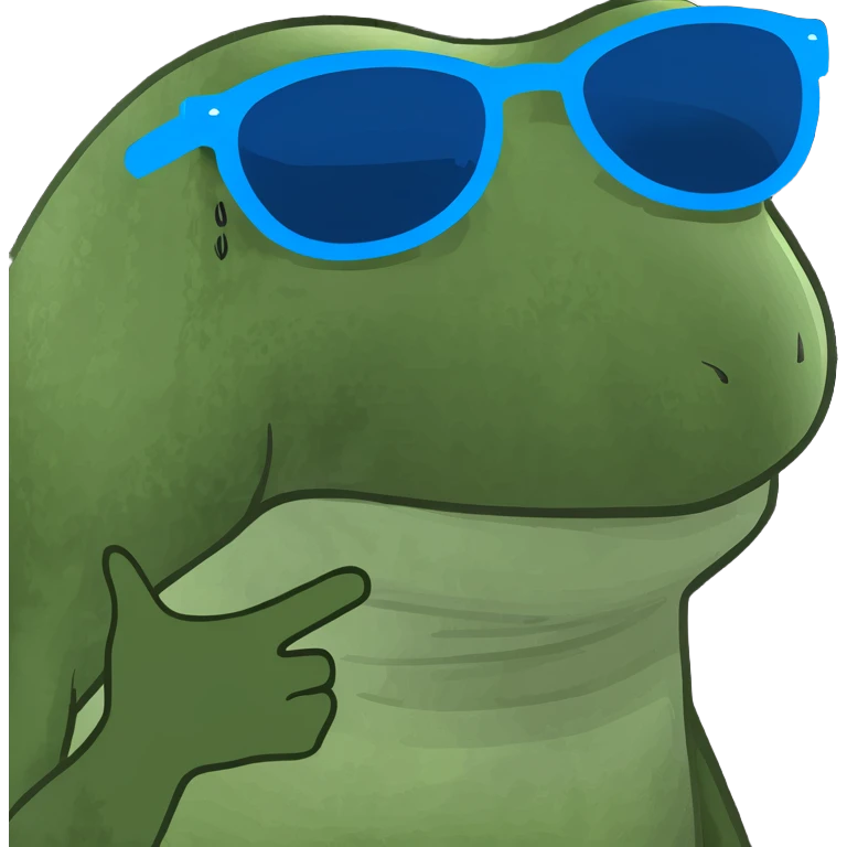 Bufo frog with blue sunglasses, sipping a rainbow cocktail, in bufo style, transparent background emoji