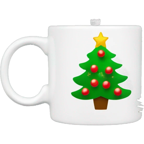 A Christmas tree with a coffee mug ornament on top emoji