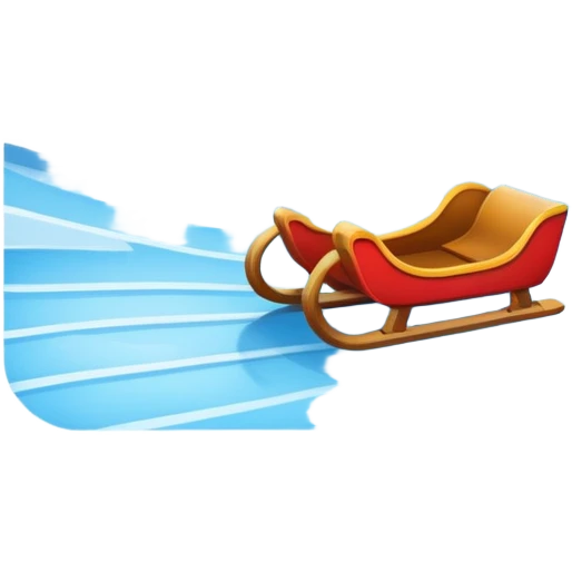 An icon showing a small sled down an icy track. The scene includes dynamic motion lines, icy curves, and a snowy mountain backdrop under a crisp blue sky. Transparent background emphasizes the speed and intensity of the sport. emoji