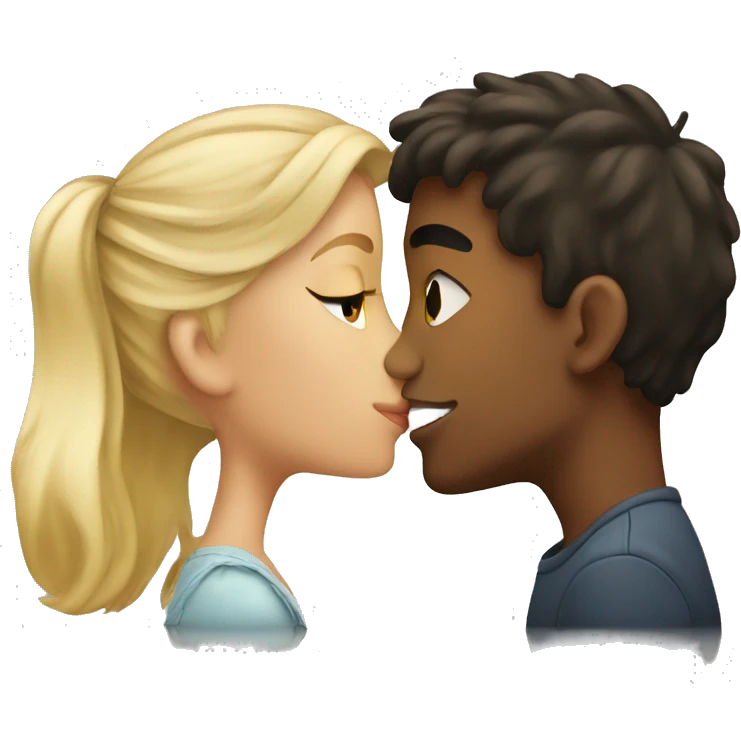 Brown boy kissing blonde girl emoji