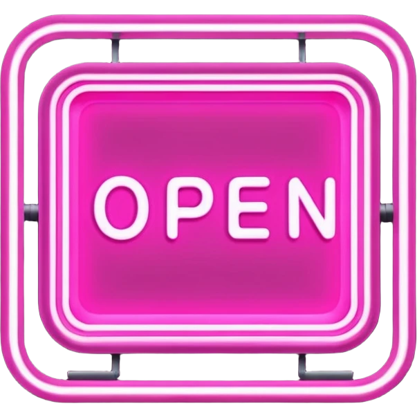 Pink sign in shop saying open emoji