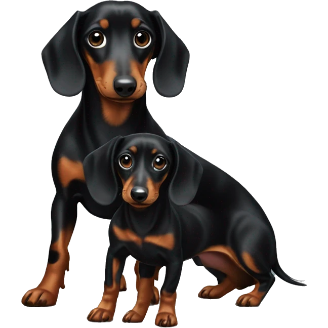 spotted Black dachshund with small one emoji