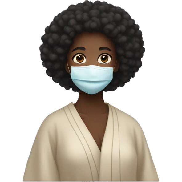 A black girl with a robe and face mask with an afro emoji