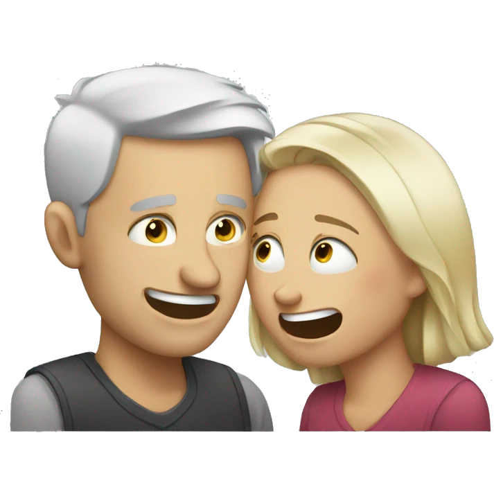 White man crying with woman laughing emoji
