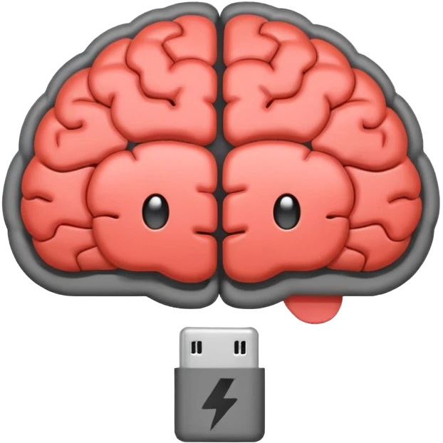 brain emoji with a low battery logo emoji